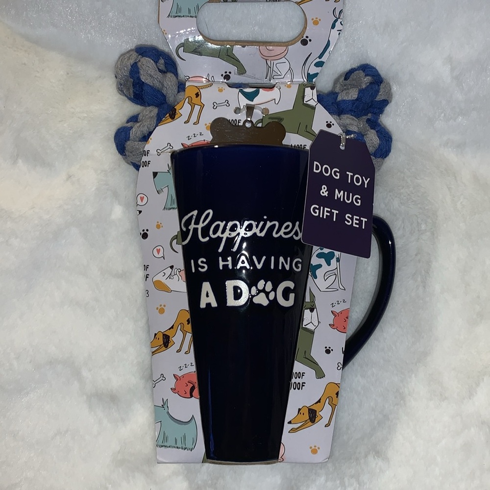 🇺🇸 ECCOLO Happiness Is Having A Dog Mug, Dog Tag & Dog Toy Gift Set NWT